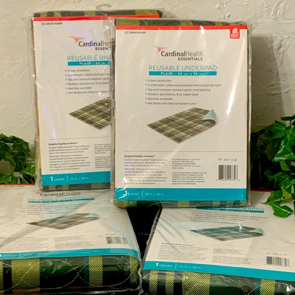 4 New In Package Reusable Underpad Plaid Design